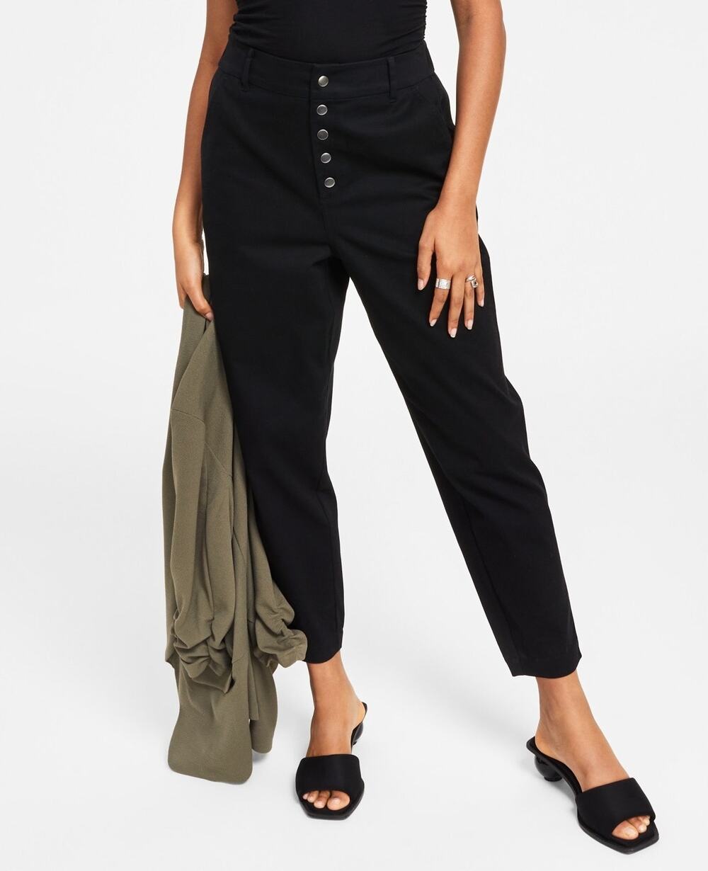 Bar III Women's Button Fly High Rise Tapered Pants black size 14